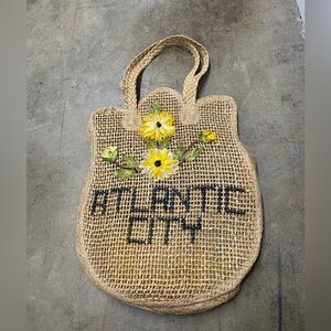 Vintage Handwoven Jute Tote with Yellow Floral Embroidery